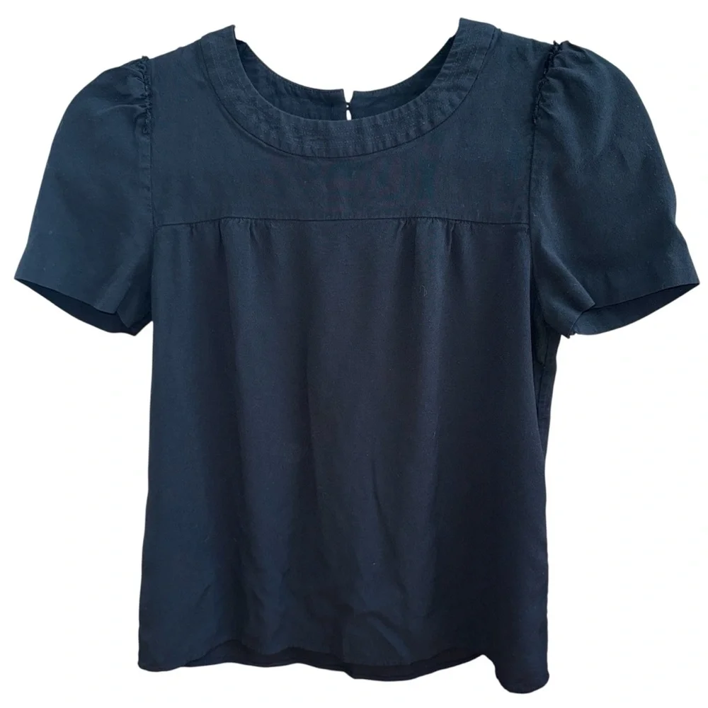 J Crew Women’s Black Puff Sleeve Short Sleeve‎ Blouse Size 2